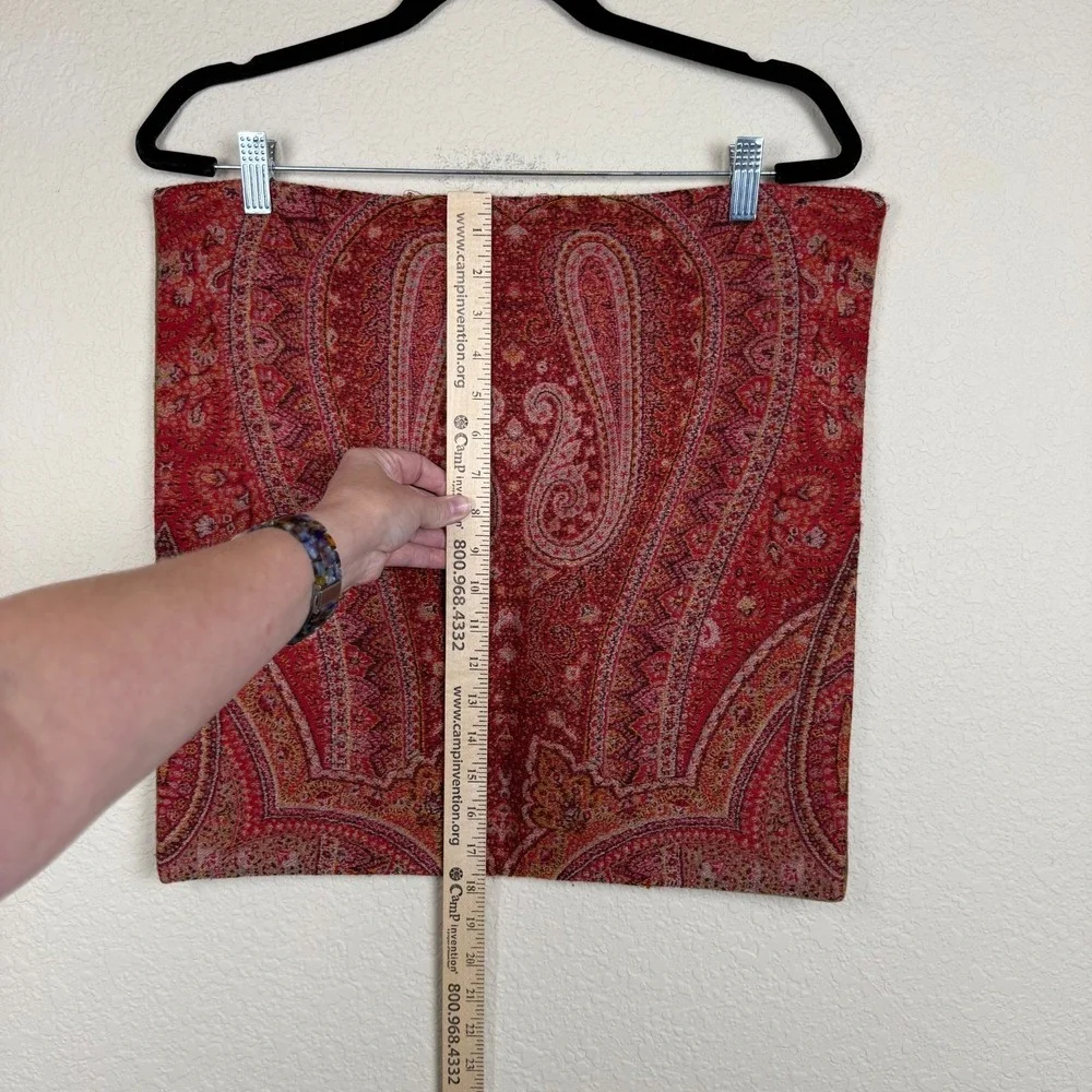 Pottery Barn Wool Cotton Pillow Cover Red Paisley/ Brown Velvet 18x18 Earth Tone